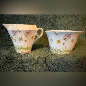 Vintage Salisbury Cream and Sugar Set in Floral “Windsor” Pattern